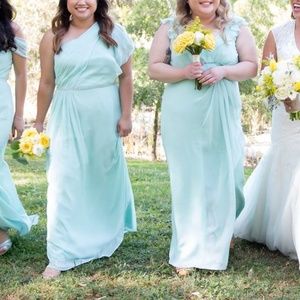 David’s bridal mint bridesmaid dress one shoulder